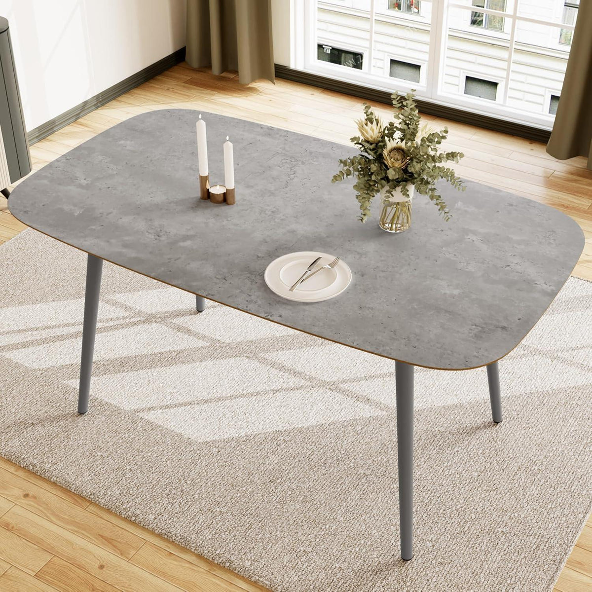 Moderner Esstisch für 4-6 Personen | 120cm Graues Holz mit Metallbeinen