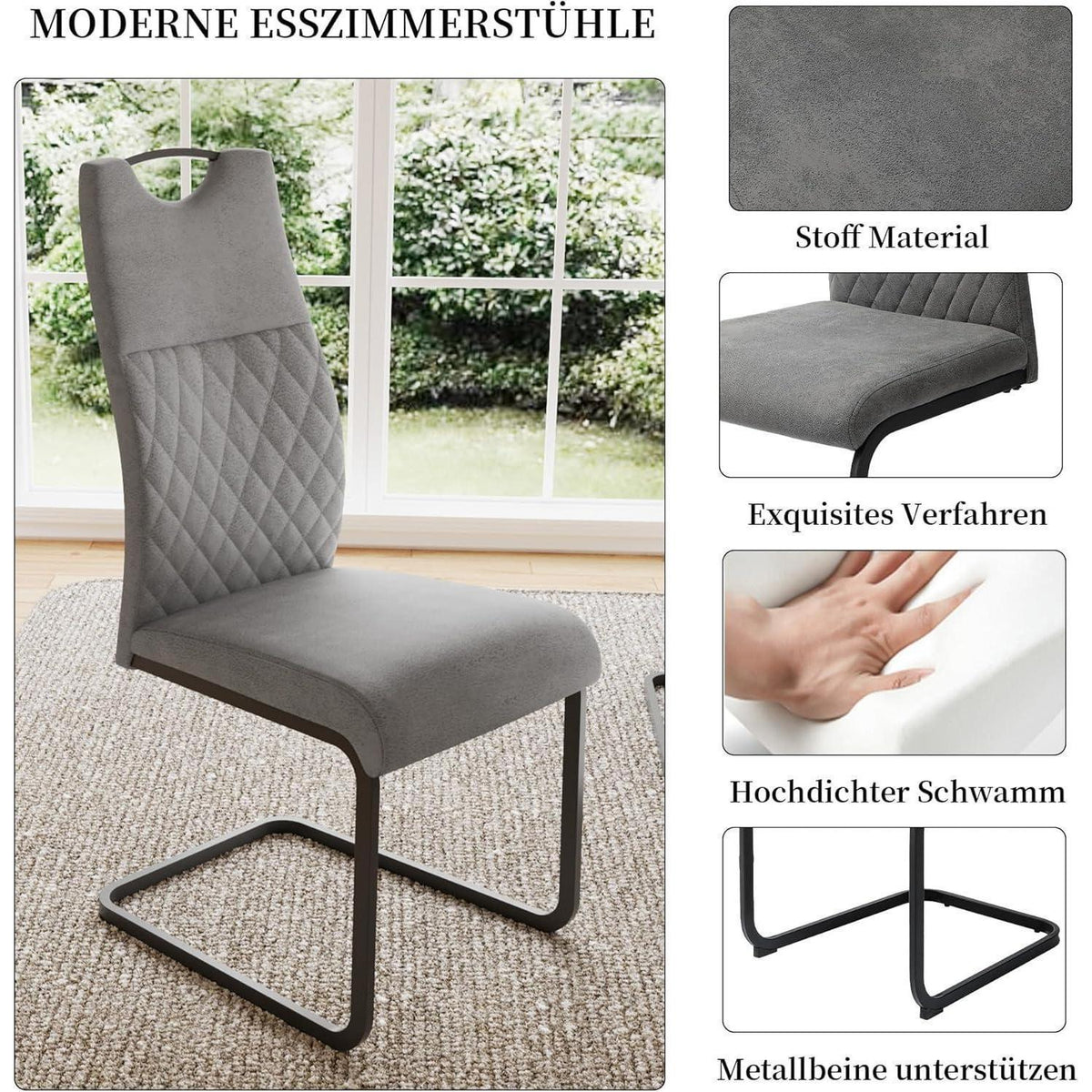 Moderner Esstisch mit 4 grauen Stühlen (120cm)
