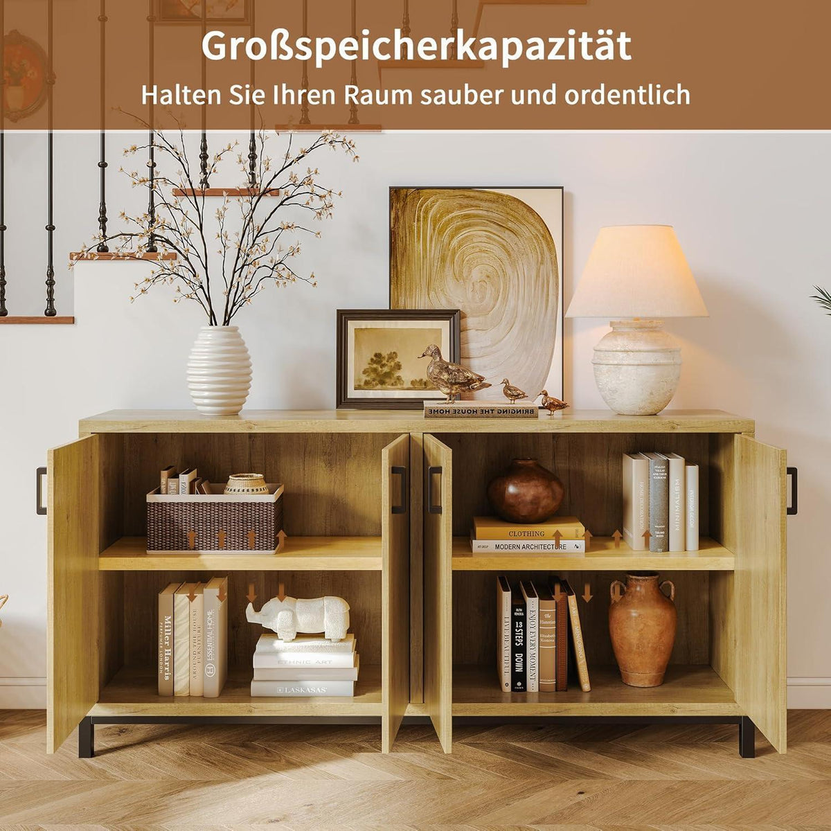 Küchenschrank mit 4 Türen & Arbeitsfläche – Buffet für Küche & Esszimmer