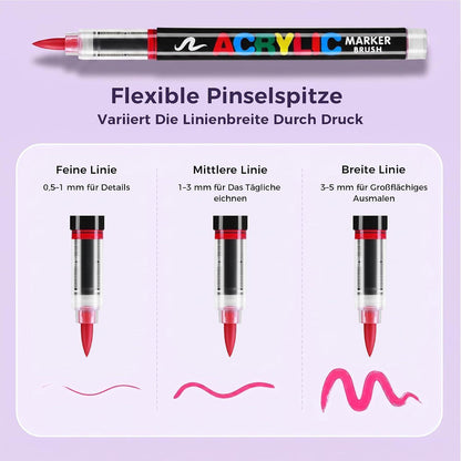 Acrylmarker Set 168 Farben – Pinselspitze, Deckend & Permanent