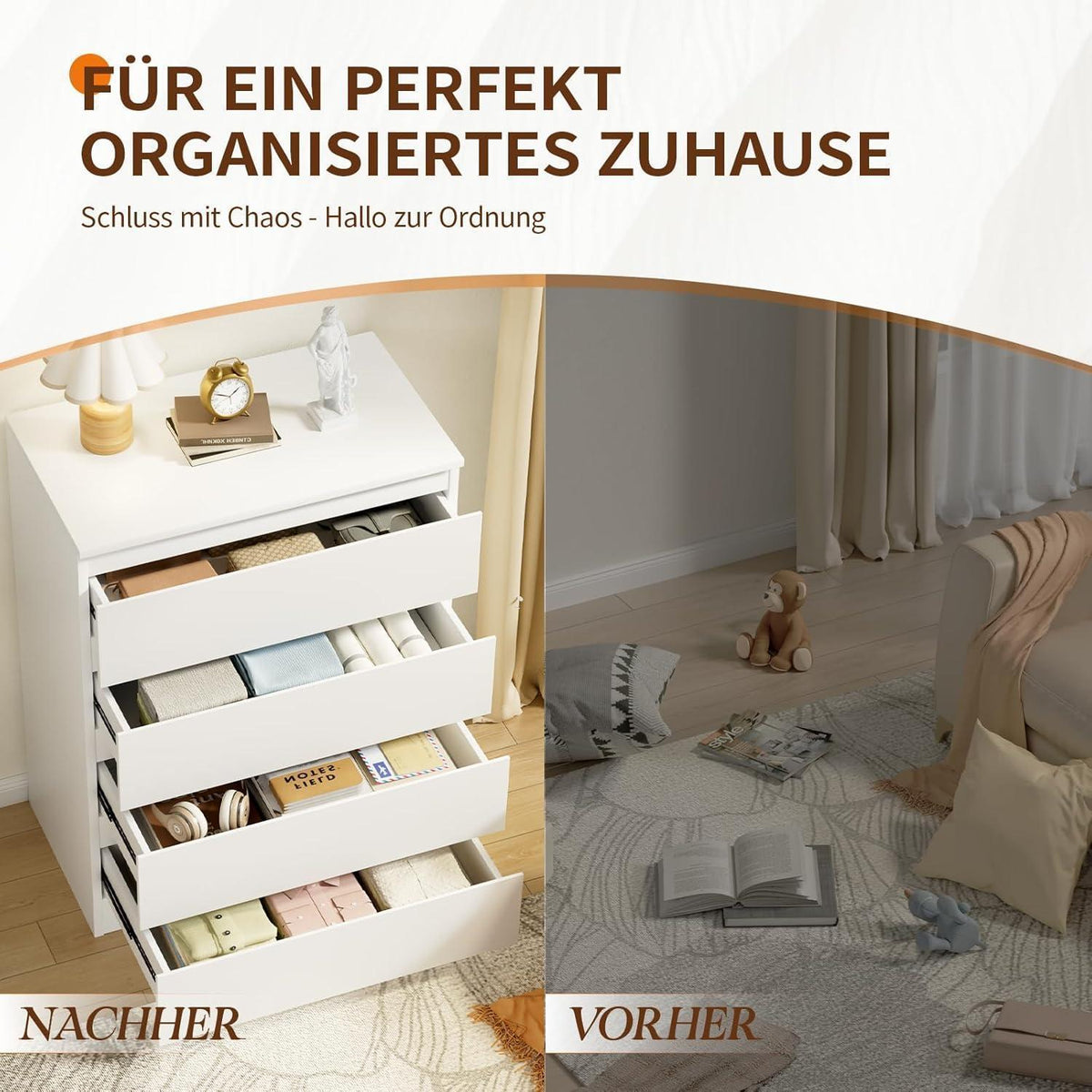 Weiße Kommode mit 4 Schubladen – 70x40x95 cm