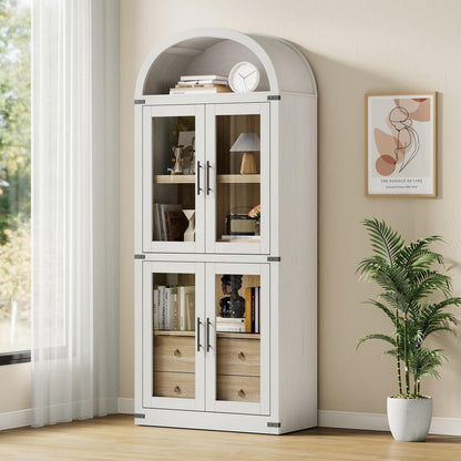 Gewölbte Glasvitrine 182cm – Schrank mit Regalen & Schubladen