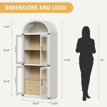 Gewölbte Glasvitrine 182cm – Schrank mit Regalen & Schubladen