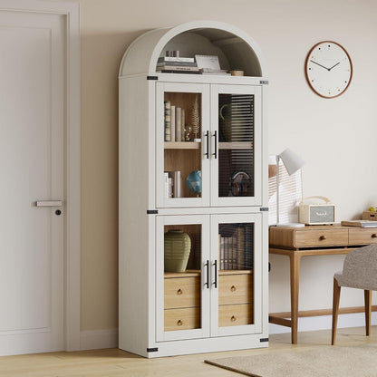 Gewölbte Glasvitrine 182cm – Schrank mit Regalen & Schubladen