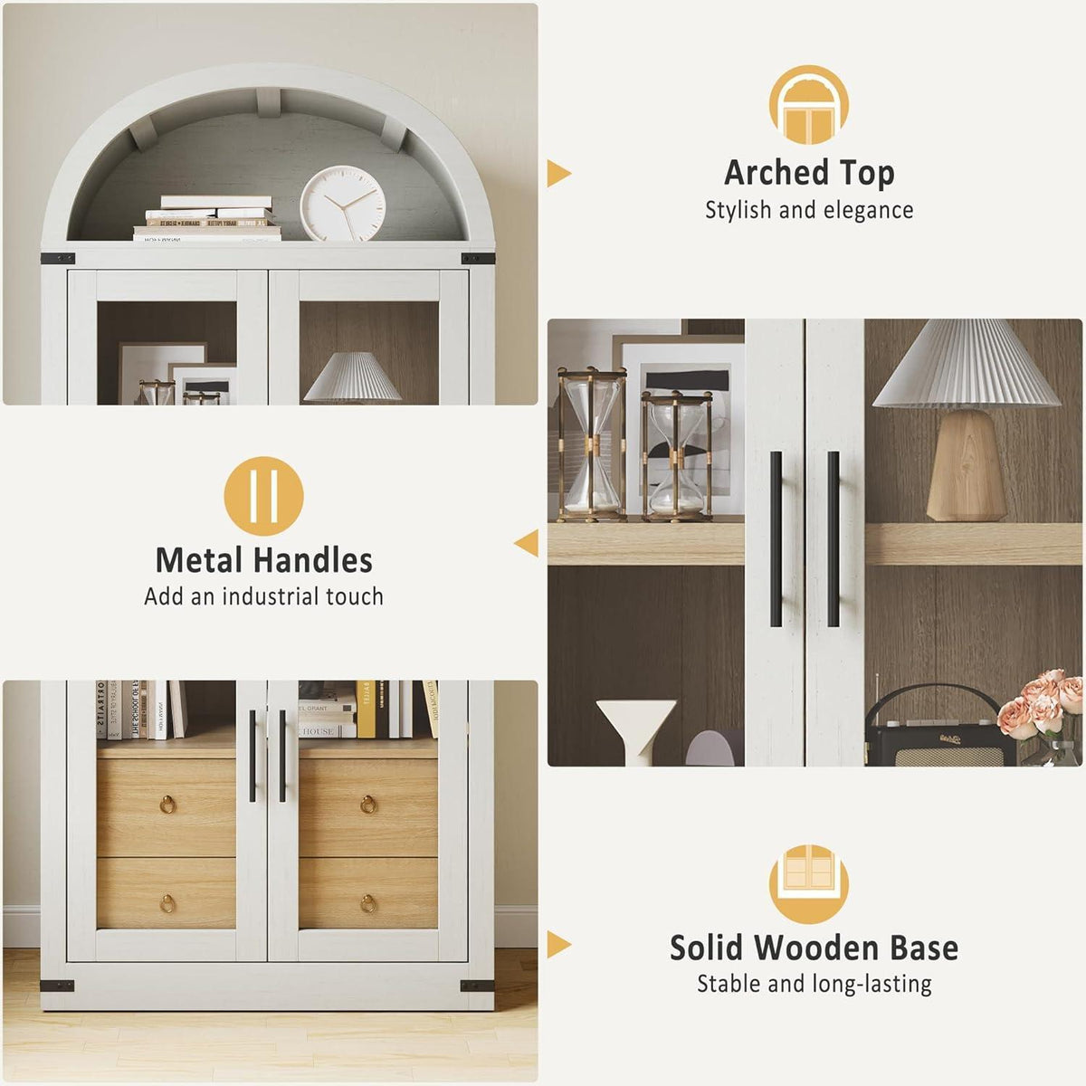 Gewölbte Glasvitrine 182cm – Schrank mit Regalen & Schubladen