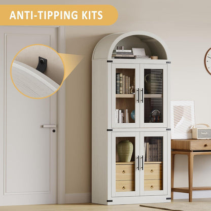 Gewölbte Glasvitrine 182cm – Schrank mit Regalen & Schubladen