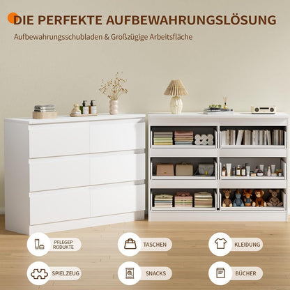 Weisse Kommode mit 6 Schubladen – 120x40x75 cm
