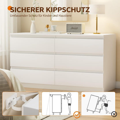 Weisse Kommode mit 6 Schubladen – 120x40x75 cm