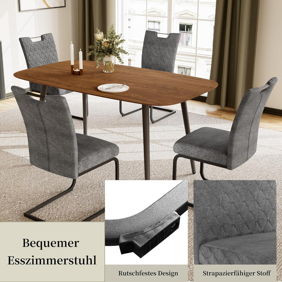 Schwingstuhl Set 2 Grau – Polsterstuhl mit Sitzkissen