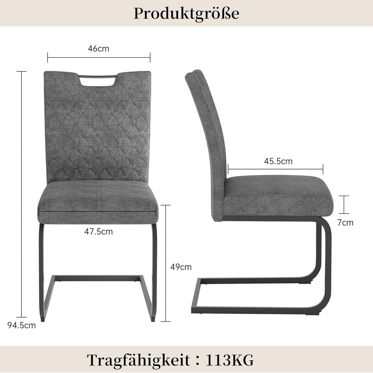 Schwingstuhl Set 2 Grau – Bequemer Esszimmerstuhl mit Sitzkissen