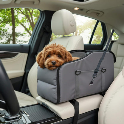 Hundeautositz 3-in-1 mit Sicherheitsleine & Stauraum grau