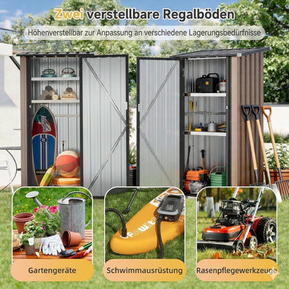 Metall Gerätehaus mit Regalböden – Braun, 88x54x164cm