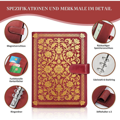 A5 Ringbuch Notizbuch, mit Trennblättern, Rot in Lederoptik