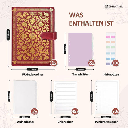 A5 Ringbuch Notizbuch, mit Trennblättern, Rot in Lederoptik