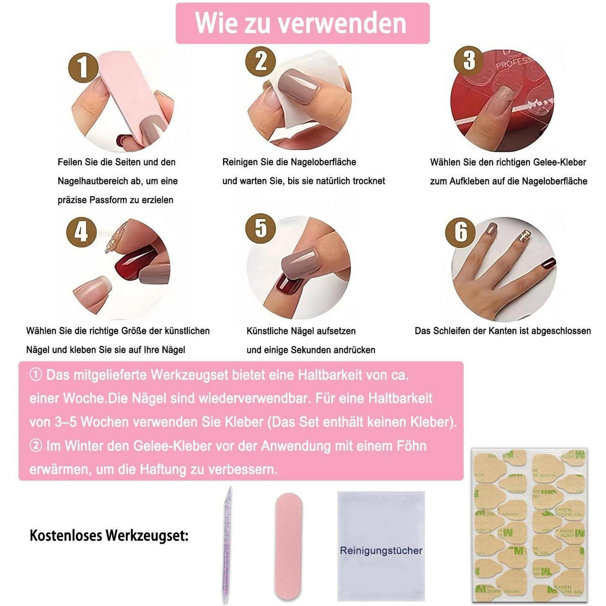 Künstliche Fingernägel kurz quadratisch weiß glänzend 24 Stück