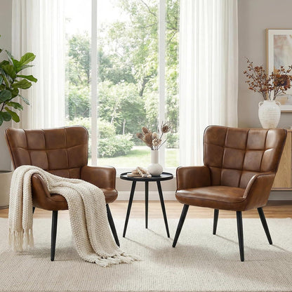 2er Set Ohrensessel Braun – Skandinavischer Wohnzimmer Sessel in Lederoptik