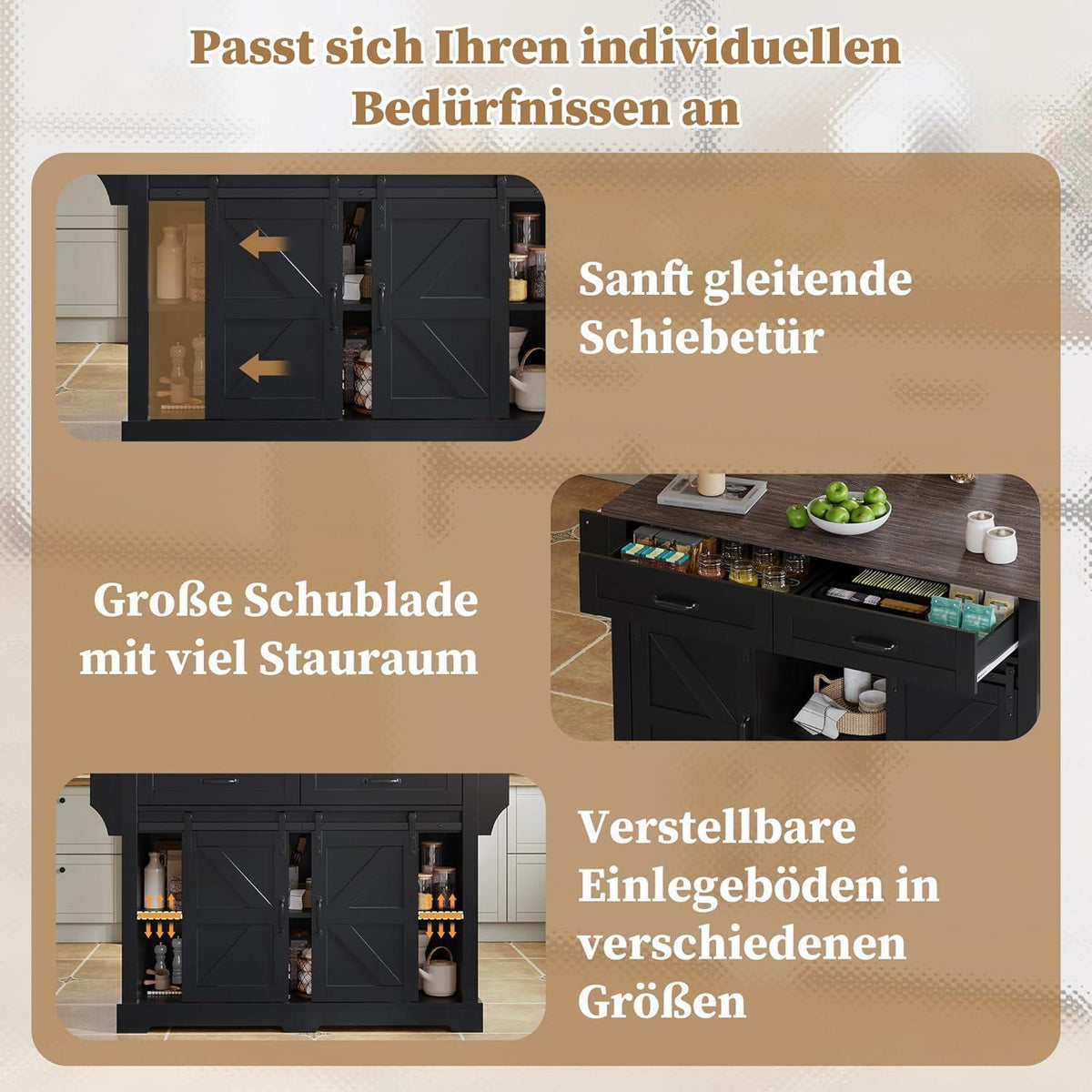Küchenwagen auf Rollen mit Klappplatte – Schwarz