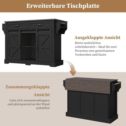 Küchenwagen auf Rollen mit Klappplatte – Schwarz