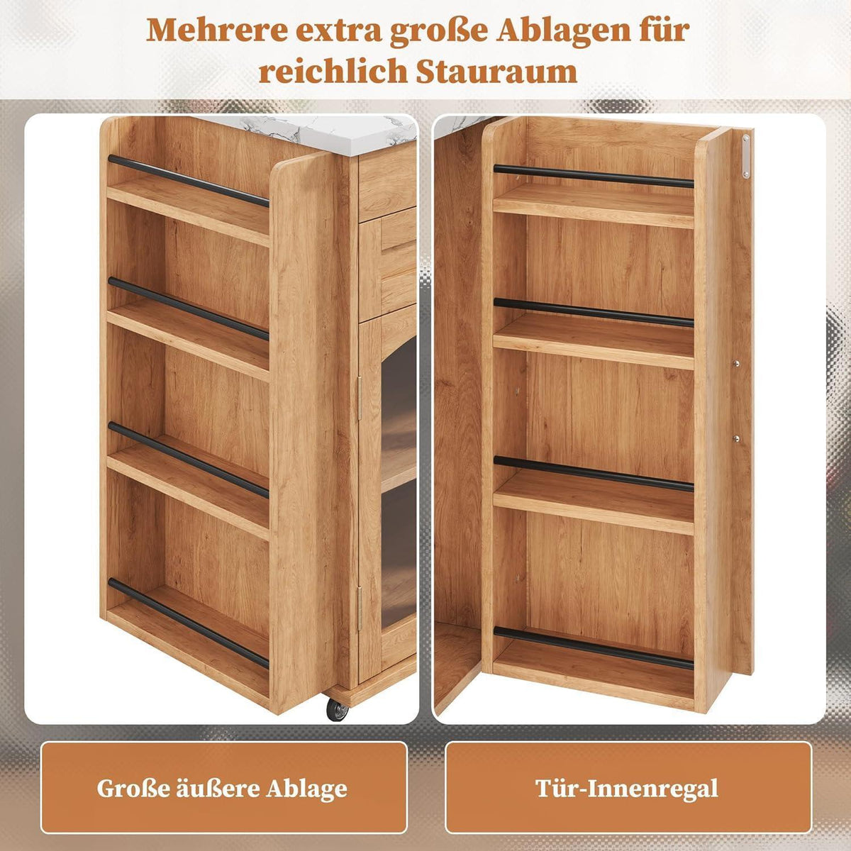 Küchenwagen mit Rollen & Klappplatte – Servierwagen für Küche