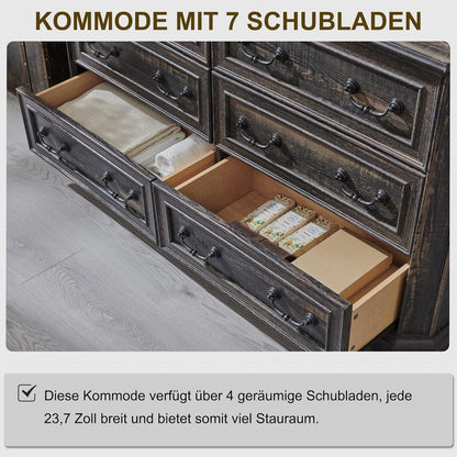 Landhaus Kommode 6 Schubladen, Dunkle Rustikale Eiche
