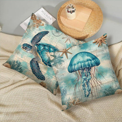 4er-Set Maritime Kissenbezüge 40x40cm - Ozean Dekor
