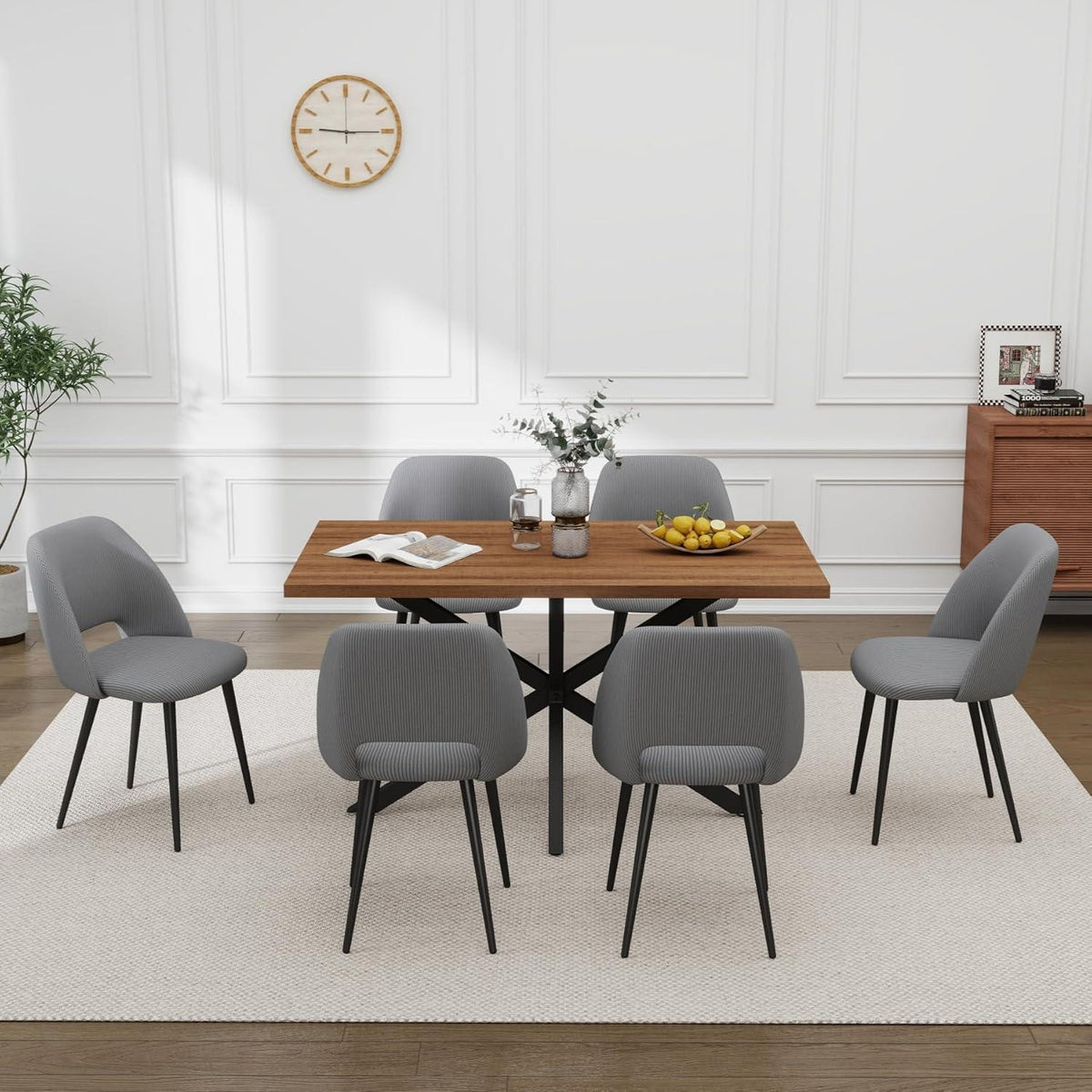 Esstisch Set mit 6 Cord-Stühlen – Modernes Esszimmer-Ensemble