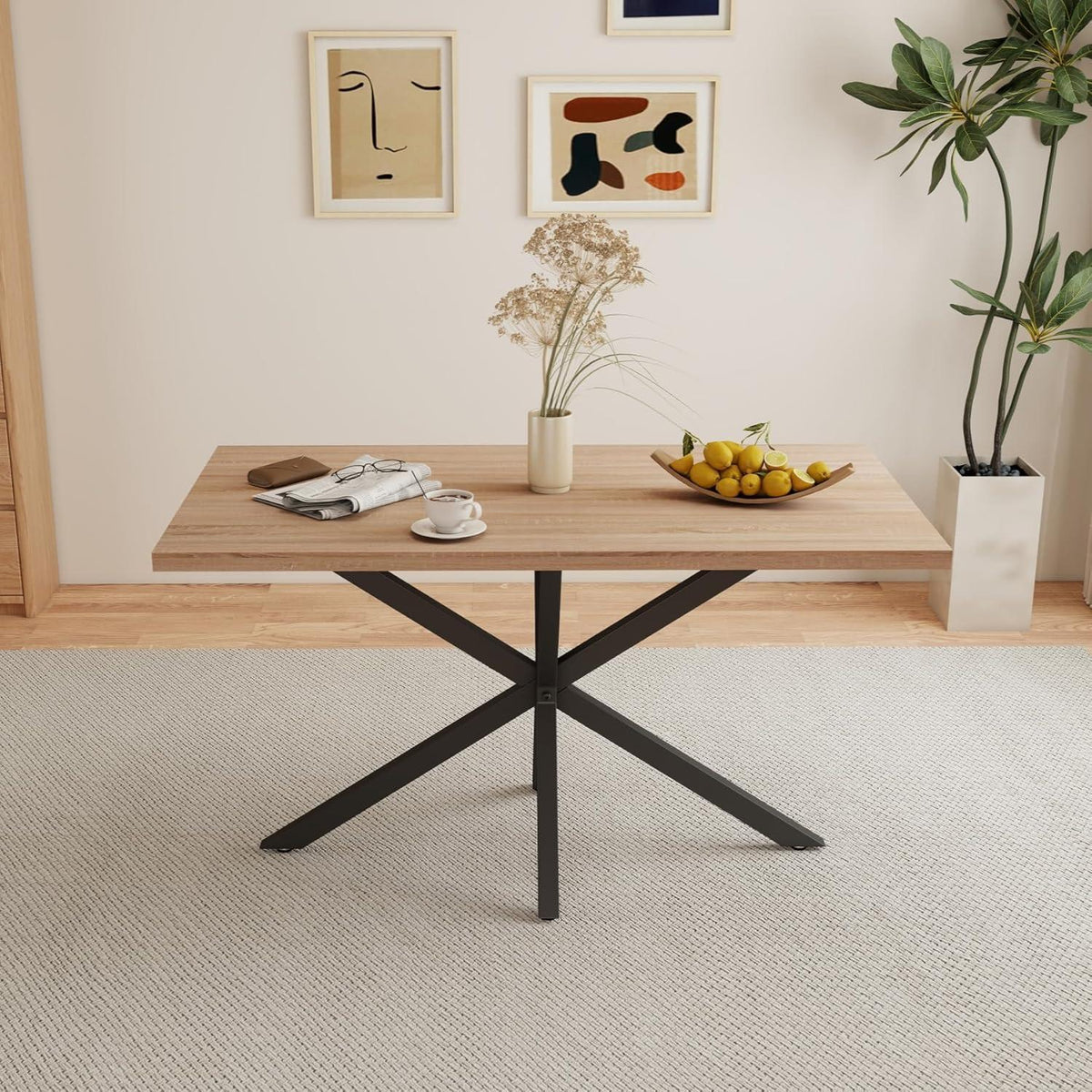 Esstisch Set mit 6 Cord-Stühlen – Modern & Rosa
