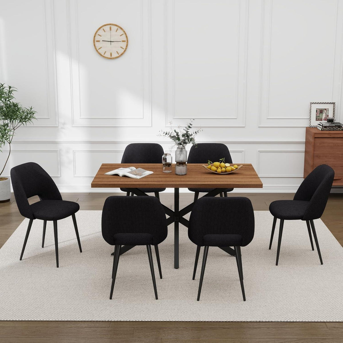 Esstisch Set mit 6 Cord-Stühlen – Modern & Komfortabel