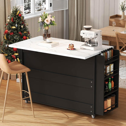 Küchenwagen mit Rollen & Klappplatte – Servierwagen Schwarz