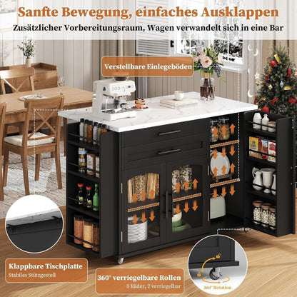 Küchenwagen mit Rollen & Klappplatte – Servierwagen Schwarz