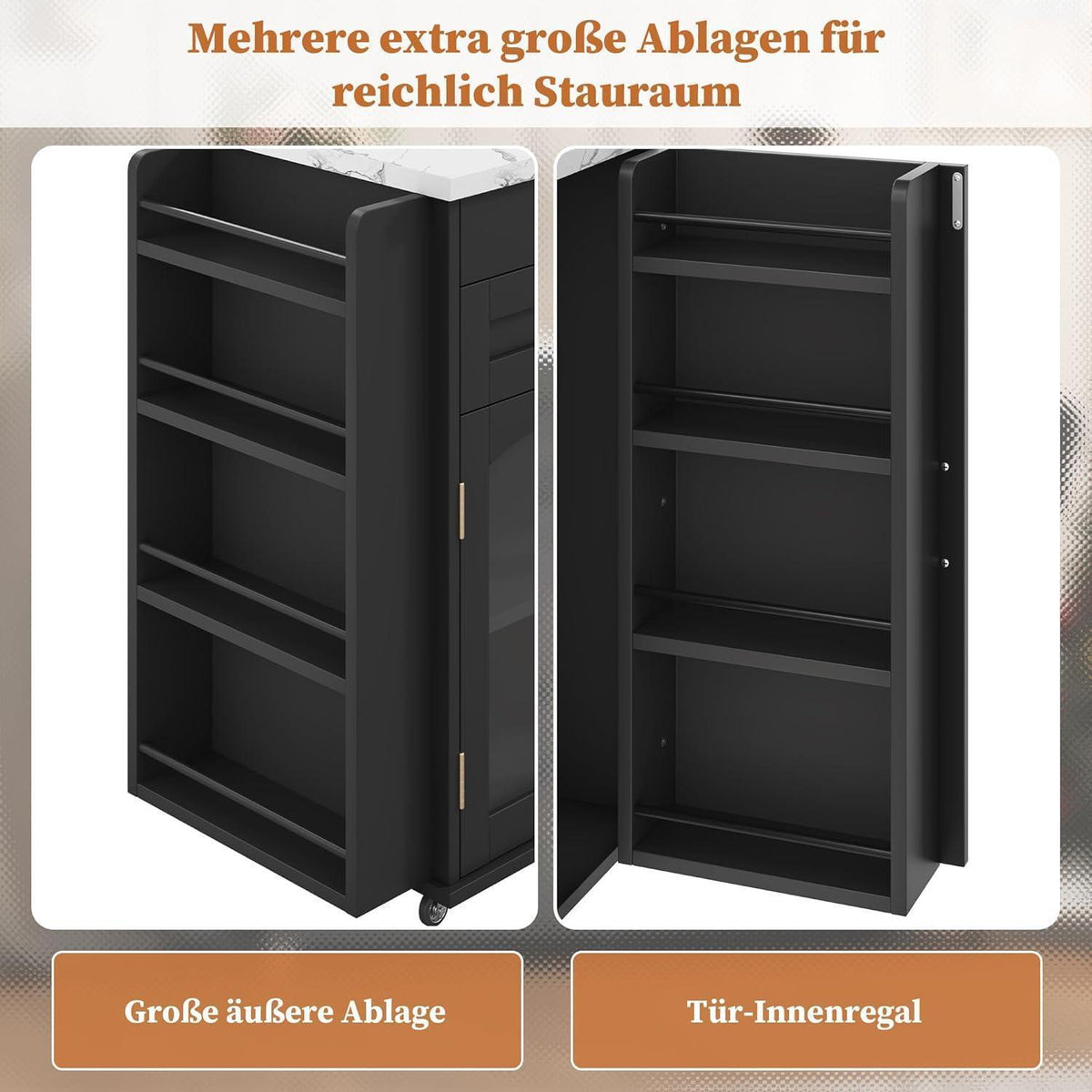 Küchenwagen mit Rollen & Klappplatte – Servierwagen Schwarz