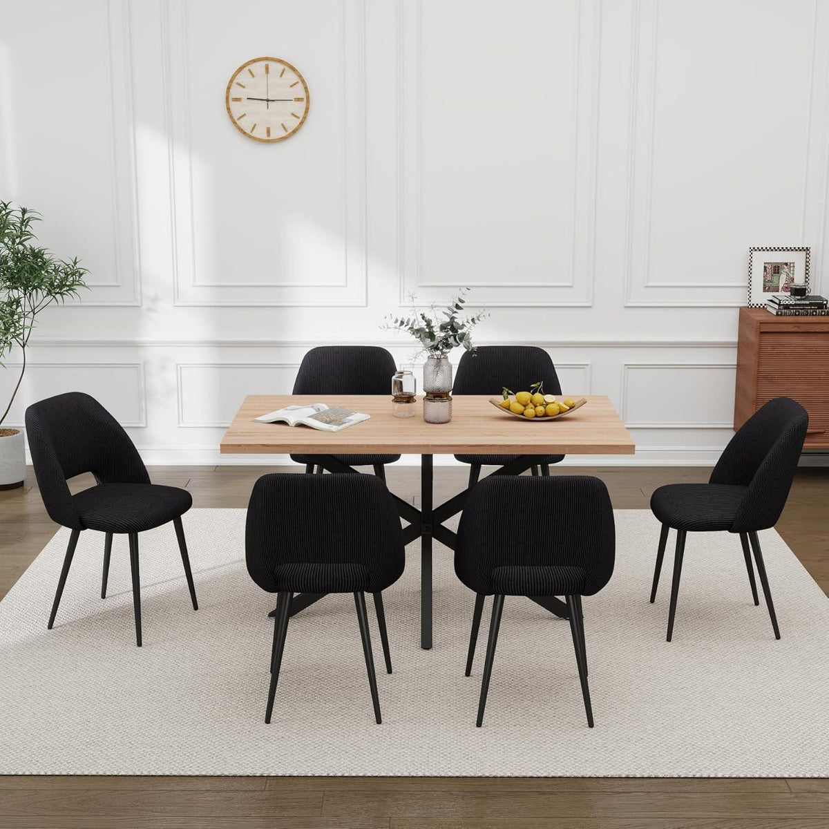 Moderner Esstisch Set mit 6 Cord-Stühlen (140x80cm)