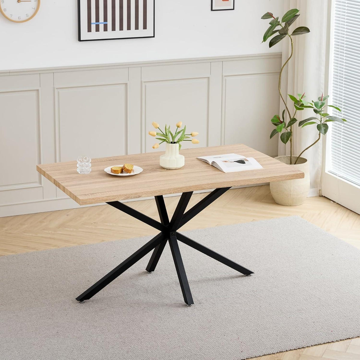 Moderner Esstisch Set mit 6 Cord-Stühlen (140x80cm)