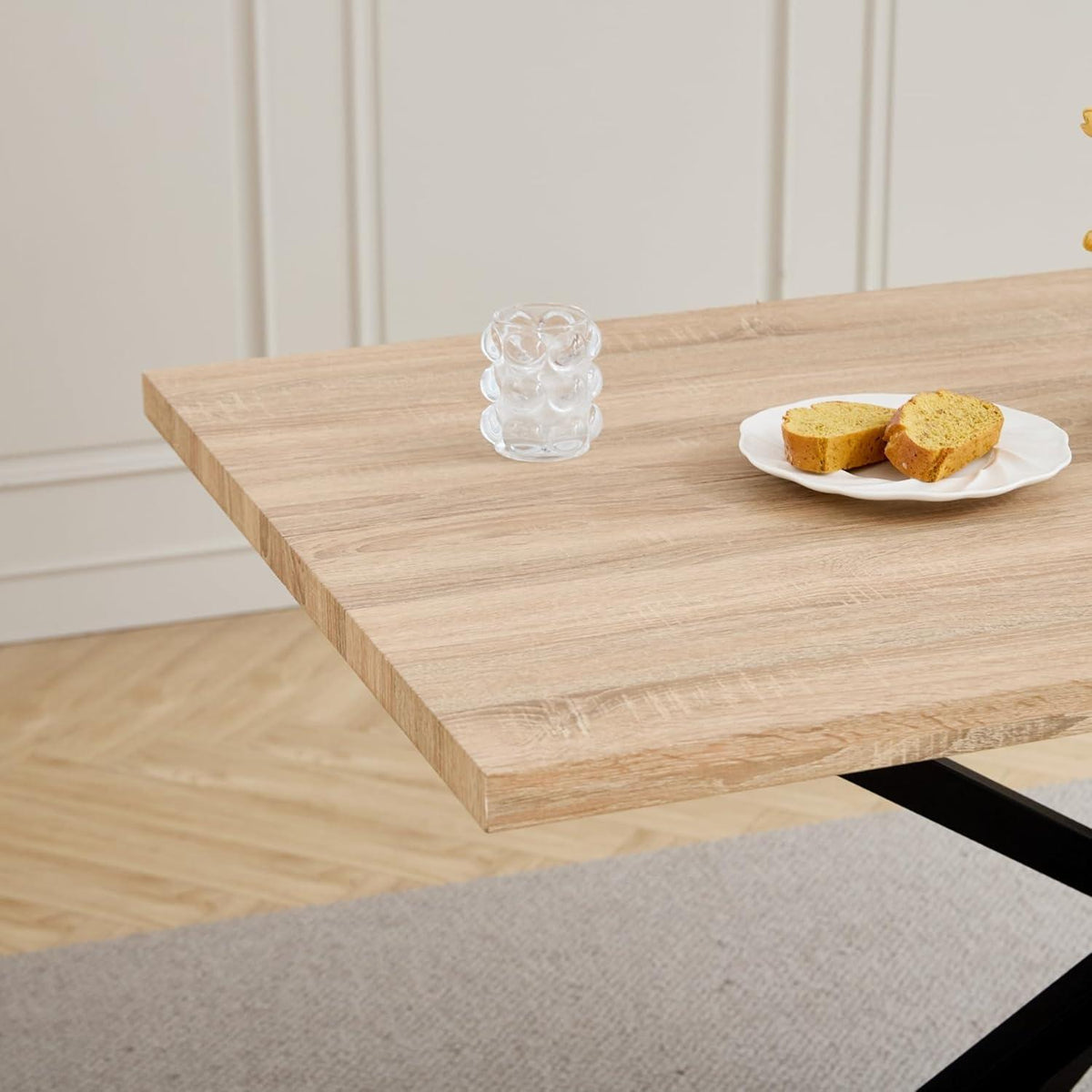 Moderner Esstisch Set mit 6 Cord-Stühlen (140x80cm)