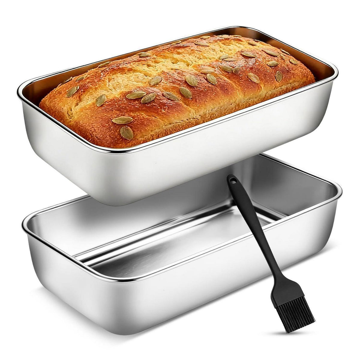 Edelstahl Brotbackform 2er Set mit Silikonpinsel