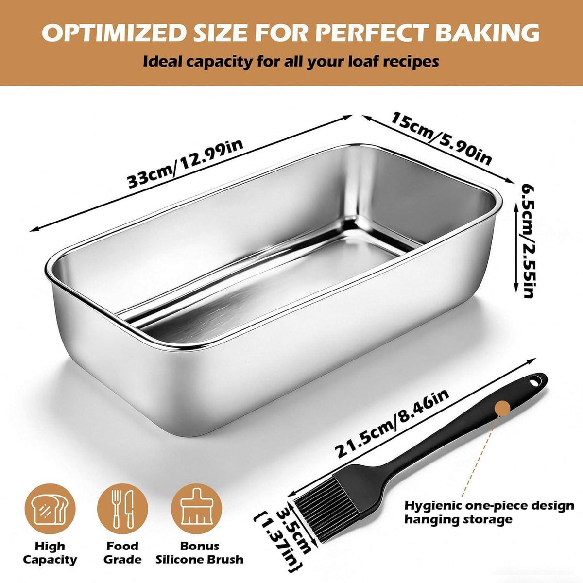 Edelstahl Brotbackform 2er Set mit Silikonpinsel