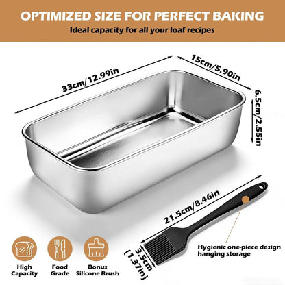 Edelstahl Brotbackform 2er Set mit Silikonpinsel