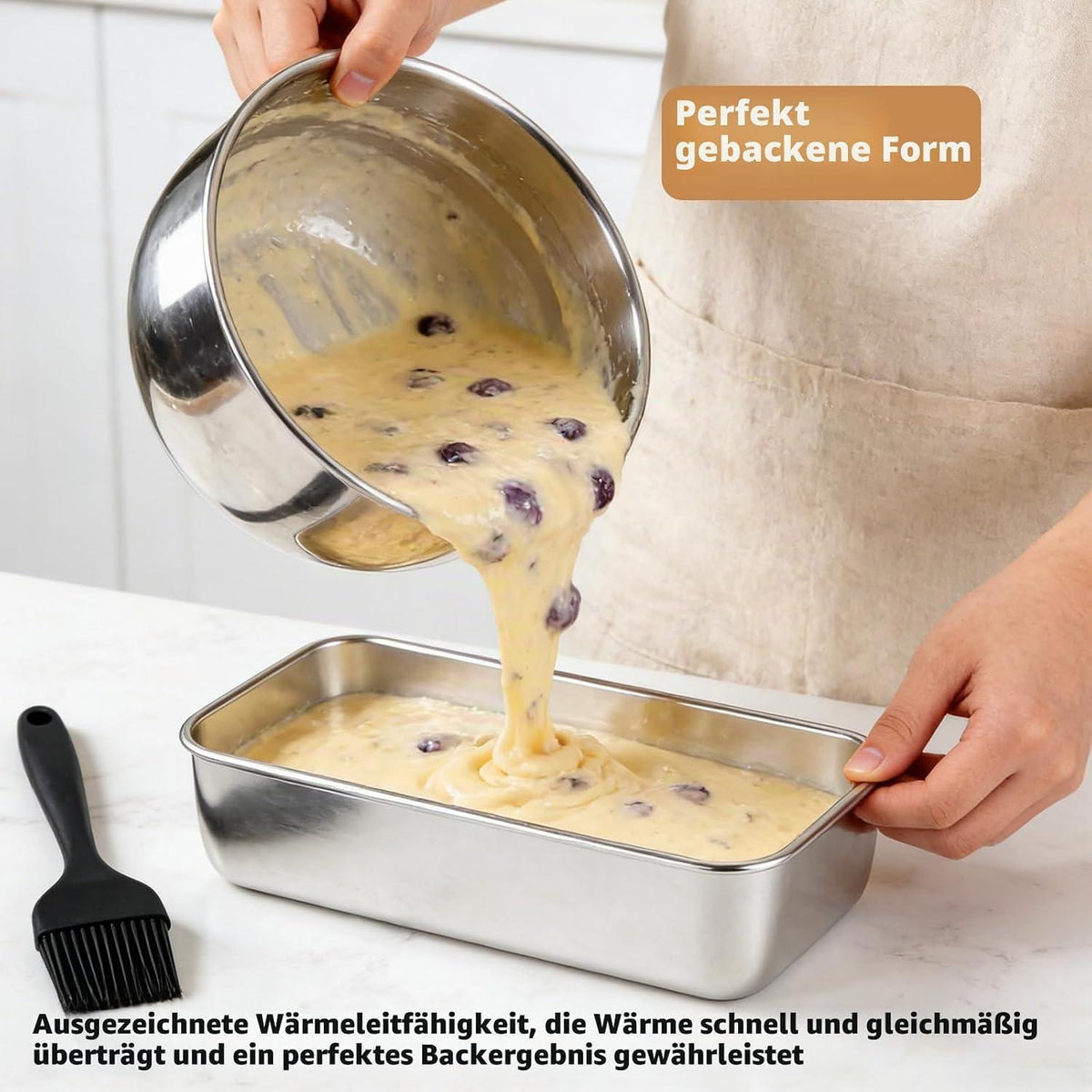 Edelstahl Brotbackform 2er Set mit Silikonpinsel