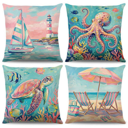 4er-Set Kissenbezüge Maritim 40x40cm - Ozean & Küsten Dekor