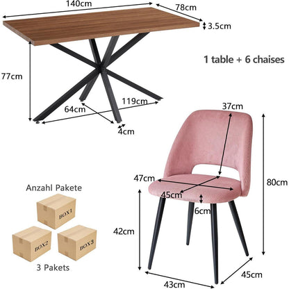 Esstisch Set mit 6 Cord-Stühlen – Modern & Komfortabel