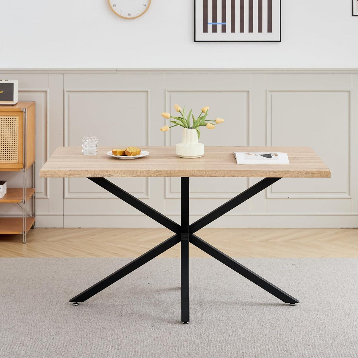 Moderner Esstisch Set mit 6 Cord-Stühlen – 140x80cm