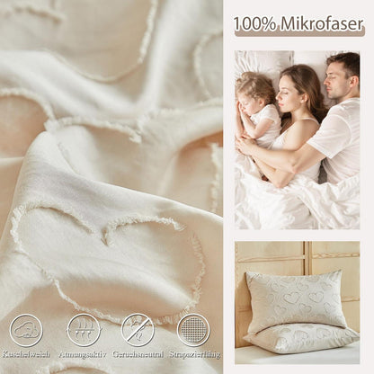 Bettwäsche-Set Boho Beige mit Herz-Stickerei 200x220cm