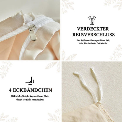 Bettwäsche-Set Boho Beige mit Herz-Stickerei 200x220cm