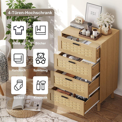 Kommode 4 Schubladen Holz – Flechtoptik, 55x40x95cm
