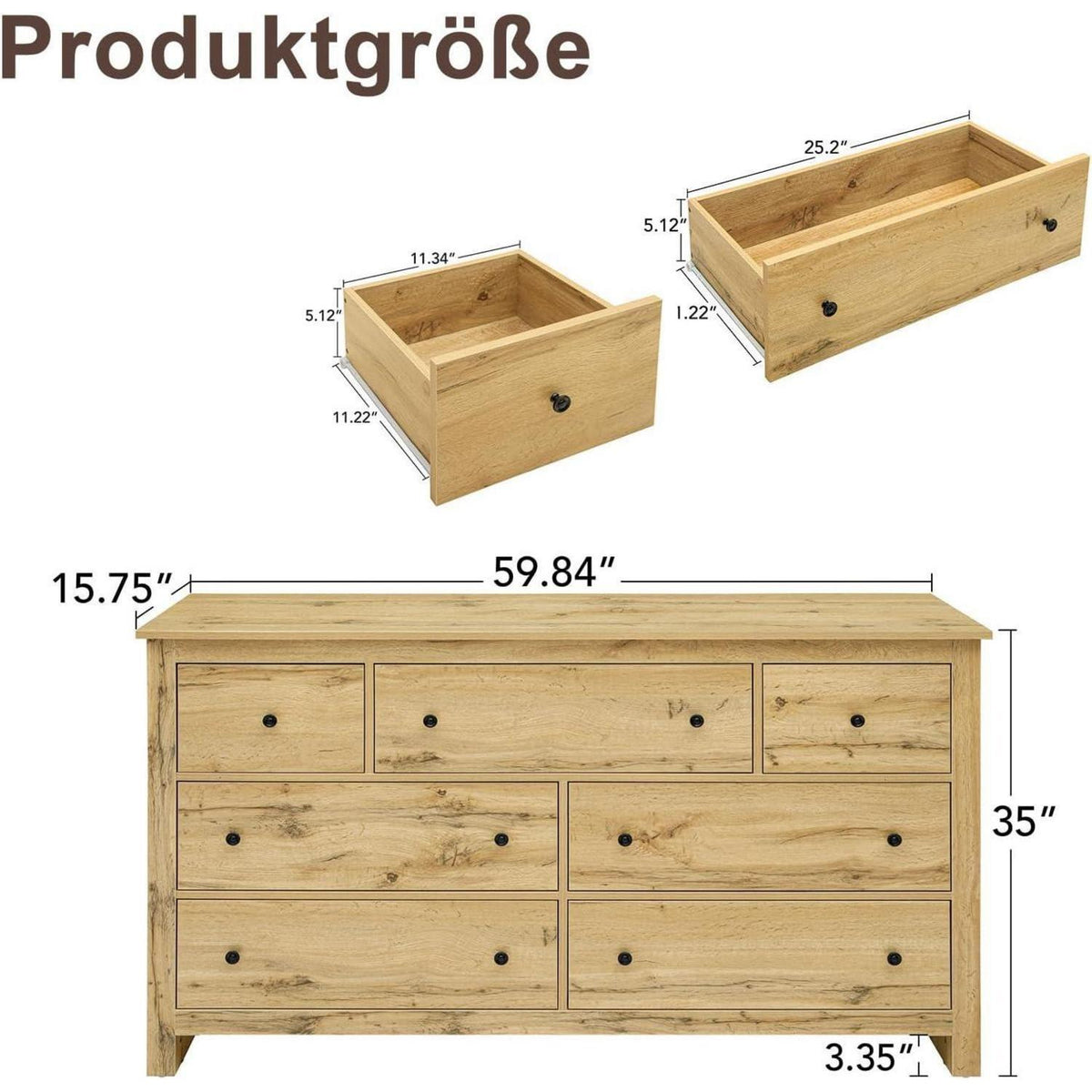 Kommode 7 Schubladen – Natürlicher Sideboard für Wohn & Schlafzimmer