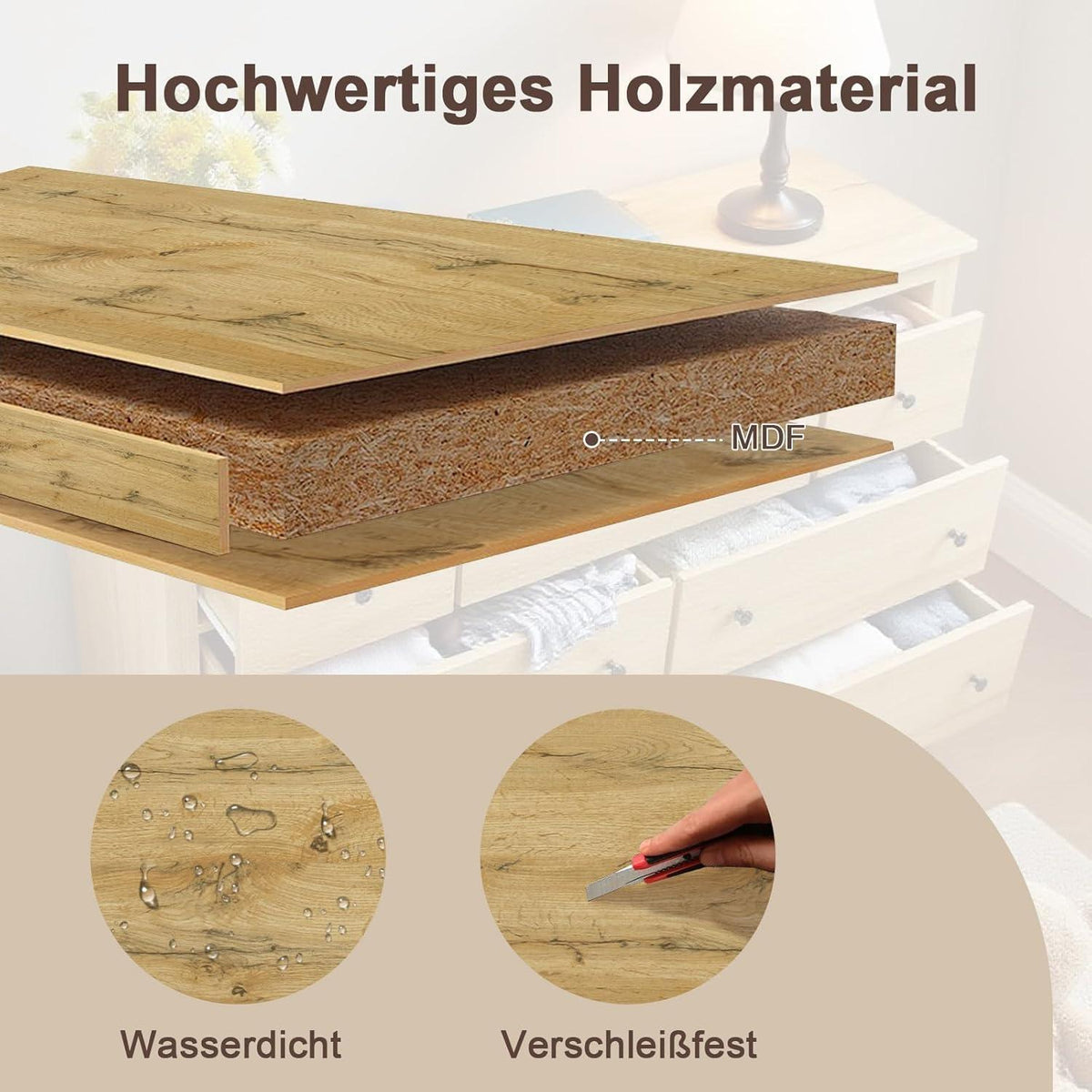 Kommode 7 Schubladen – Natürlicher Sideboard für Wohn & Schlafzimmer