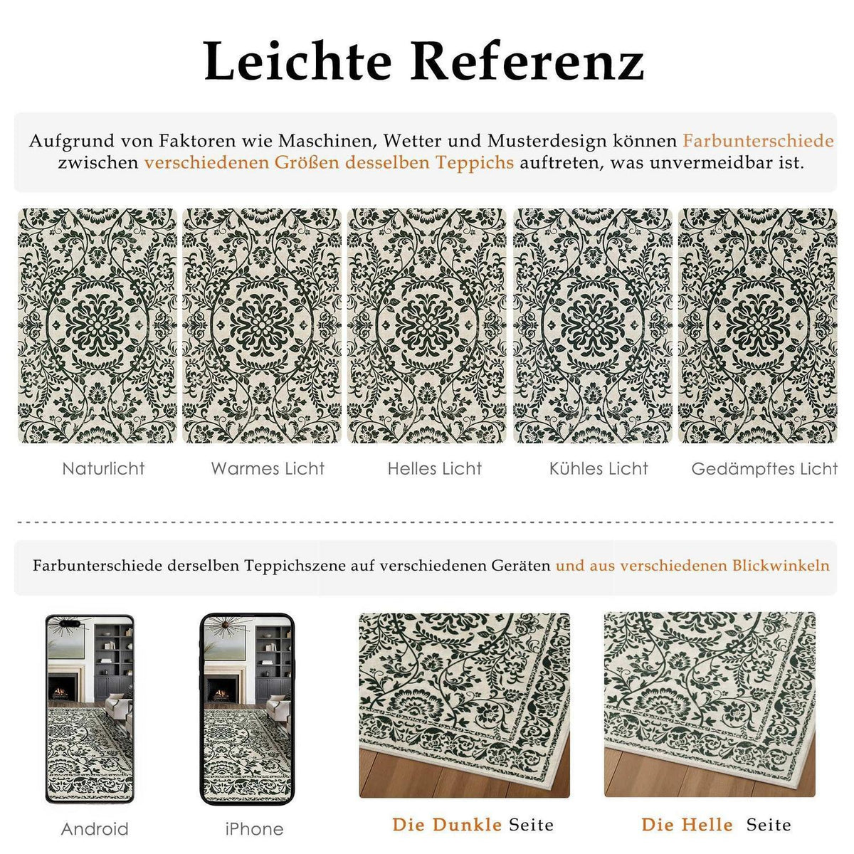 Vintage Teppich Schwarz 200x300cm - Waschbarer Wohnzimmerteppich