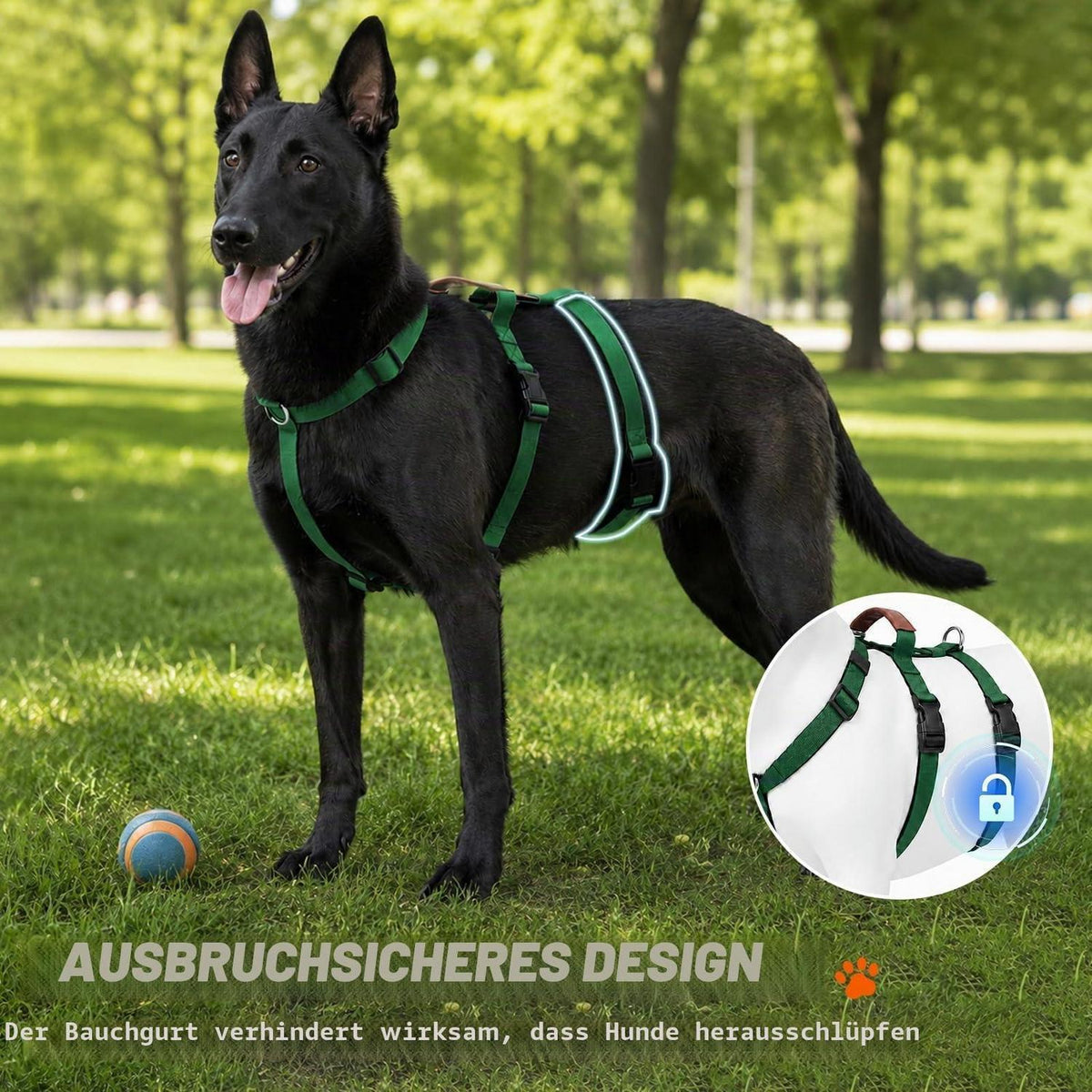 Ausbruchsicheres Hundegeschirr mit Griff – Dunkelgrün, M