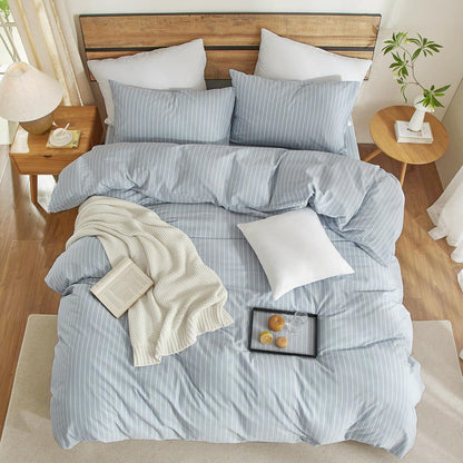 Baumwoll Bettwäsche Set gestreift blau weiß 220x240cm