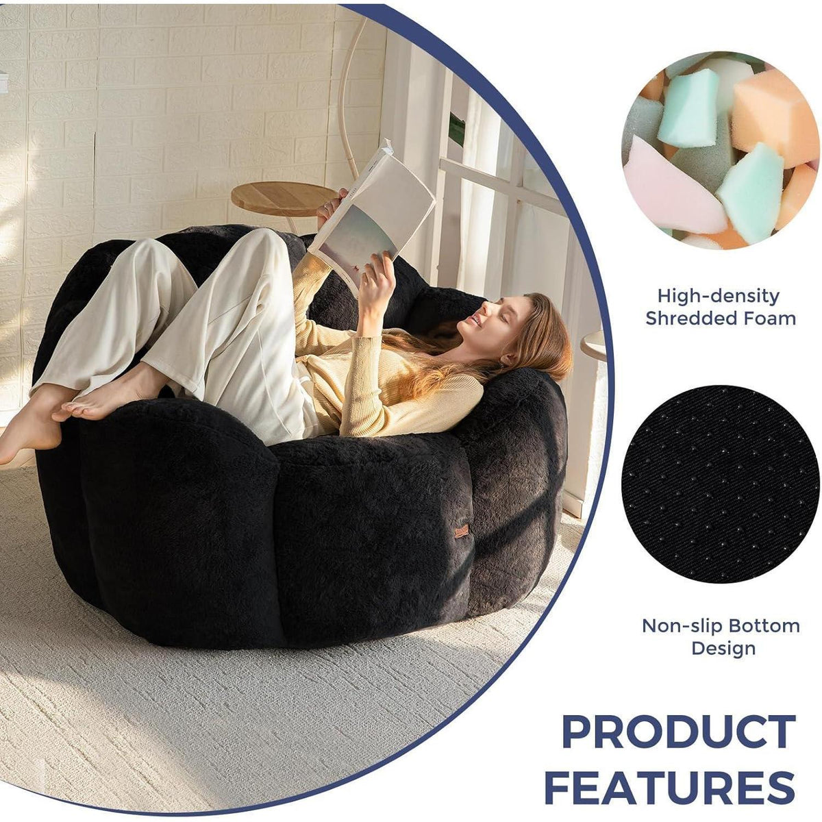 Sitzsack Erwachsene mit Memory-Foam & Kunstfell, Floral